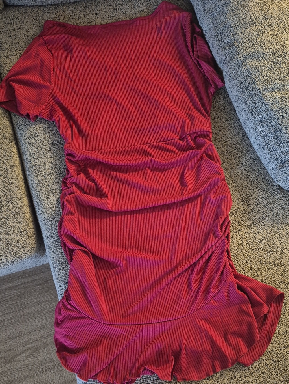 Women's Ribbed Wrap Mini Dress in Burgundy Sz XL - Picture 9 of 9
